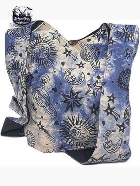 Large Cotton Crossbody Hobo Bag with Celestial Pattern, Zipper Closure